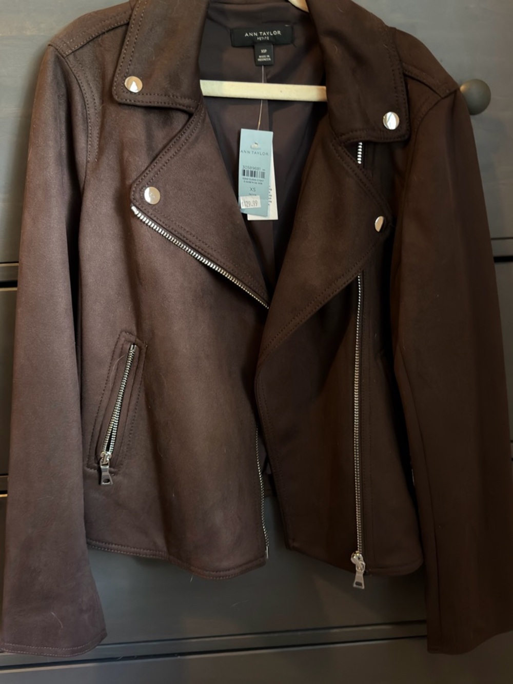 NWT Ann Taylor Women's Faux Suede Brown Moto Jacket